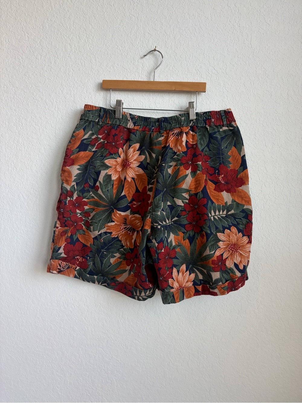 Vintage Tropical Floral Print High Waisted Elastic Shorts - Multicolor